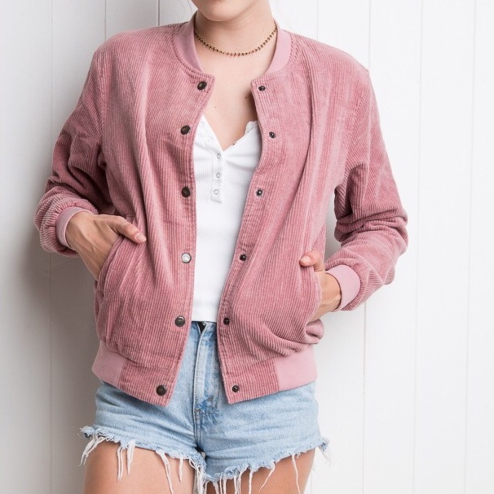 Brandy Melville pink Dennis Corduroy bomber button up Jacket